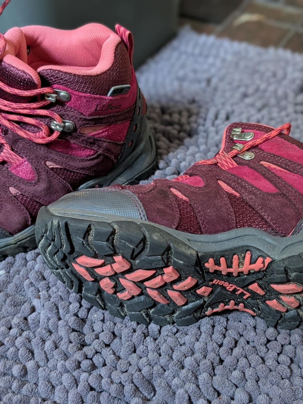 L.L. Bean Kids' Burgundy and Pink Waterproof Hiking Boots